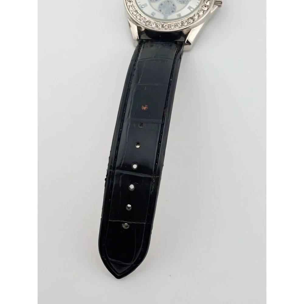 Vivani Watch Women 23mm Silver Tone‎ Case Black Band- New Battery